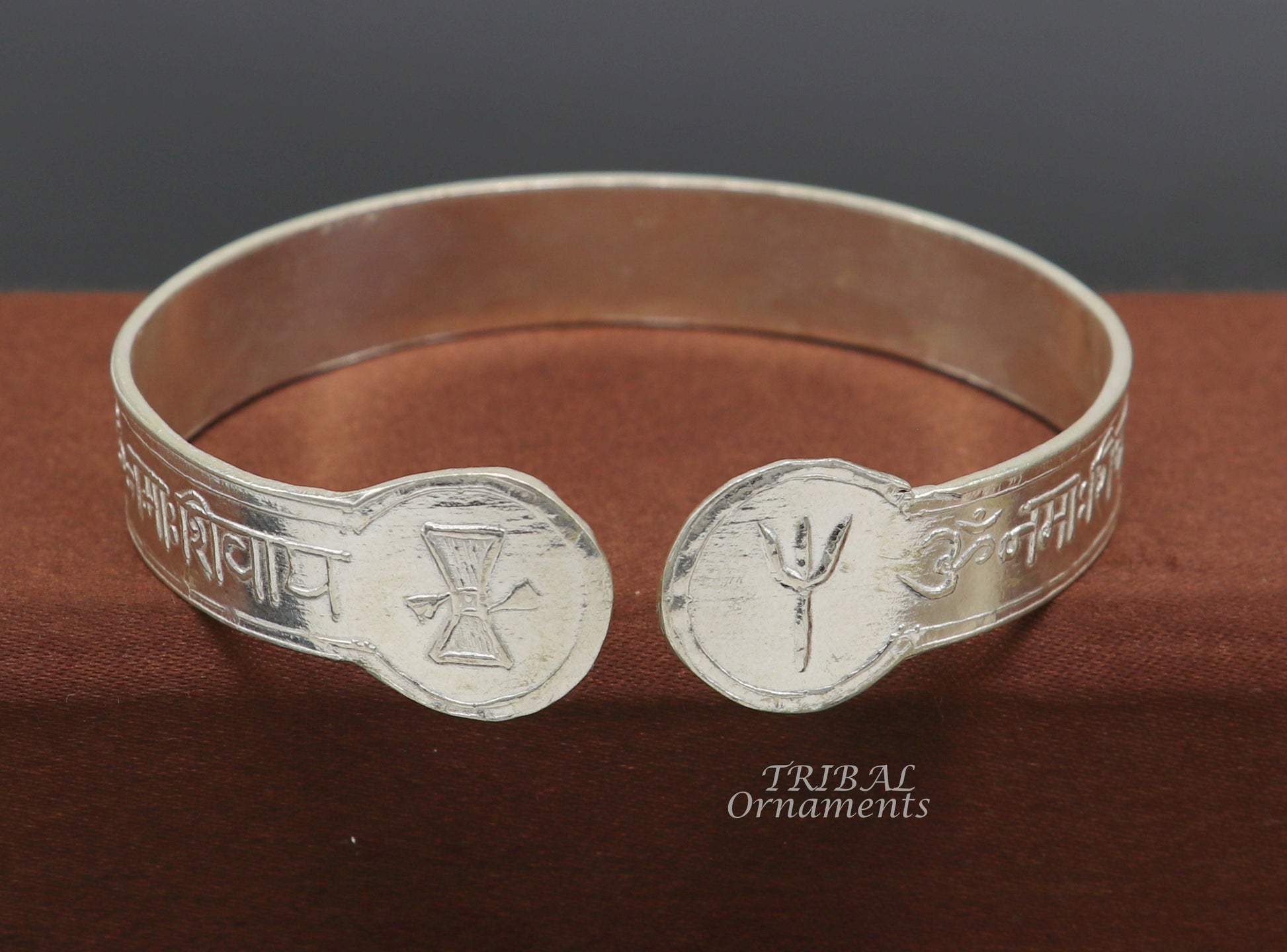 925 sterling silver handmade design Divine shiva mantra "Aum namah shivay" Bangle cuff bracelet kada, best unisex tribal jewelry cuff137 - TRIBAL ORNAMENTS