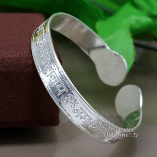 925 sterling silver handmade design Divine shiva mantra "Aum namah shivay" Bangle cuff bracelet kada, best unisex tribal jewelry cuff137 - TRIBAL ORNAMENTS