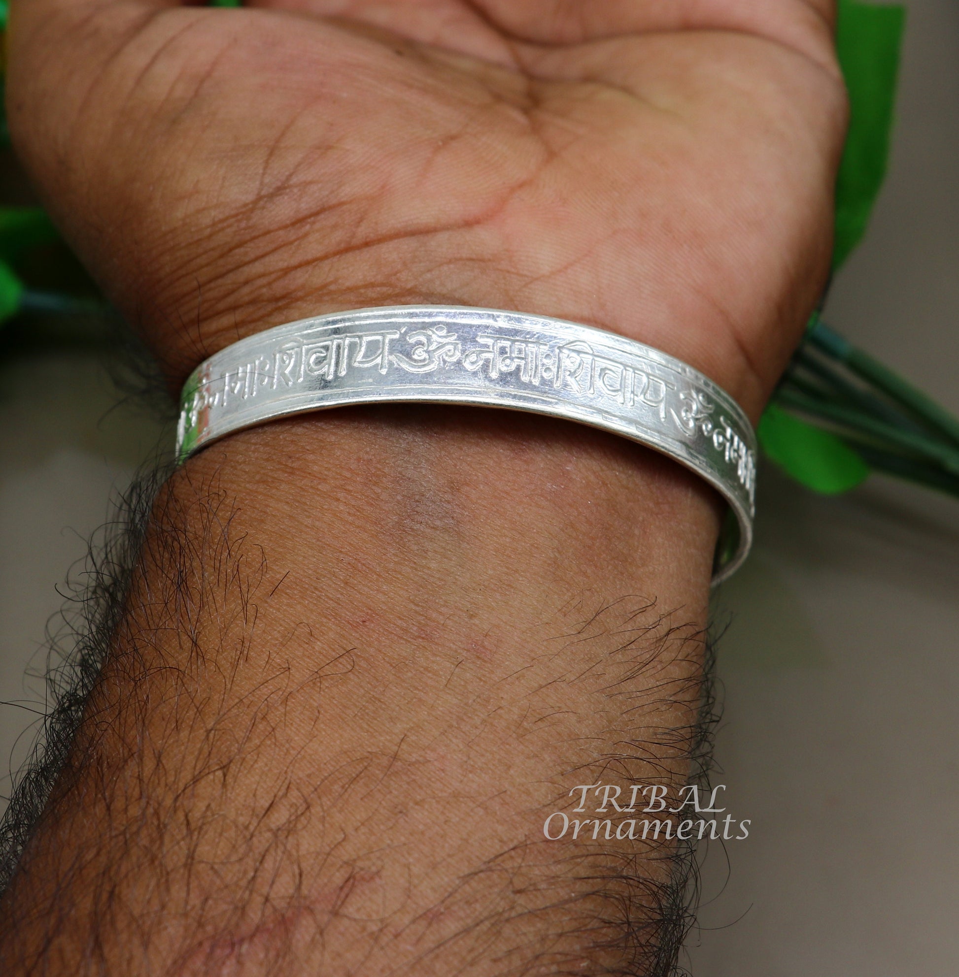 925 sterling silver handmade design Divine shiva mantra "Aum namah shivay" Bangle cuff bracelet kada, best unisex tribal jewelry cuff137 - TRIBAL ORNAMENTS