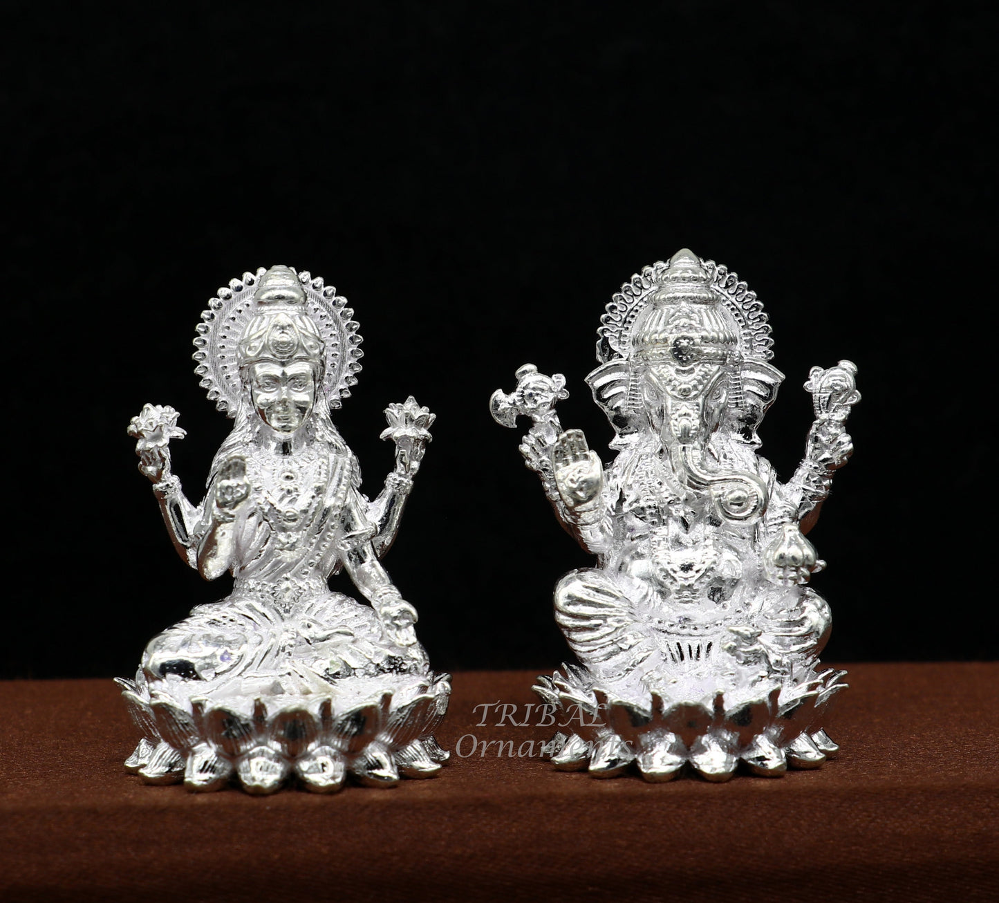 1.5" 925 Sterling silver handmade gorgeous Hindu idols Laxmi and Ganesha statue, puja article figurine, home décor Diwali puja gift art557 - TRIBAL ORNAMENTS