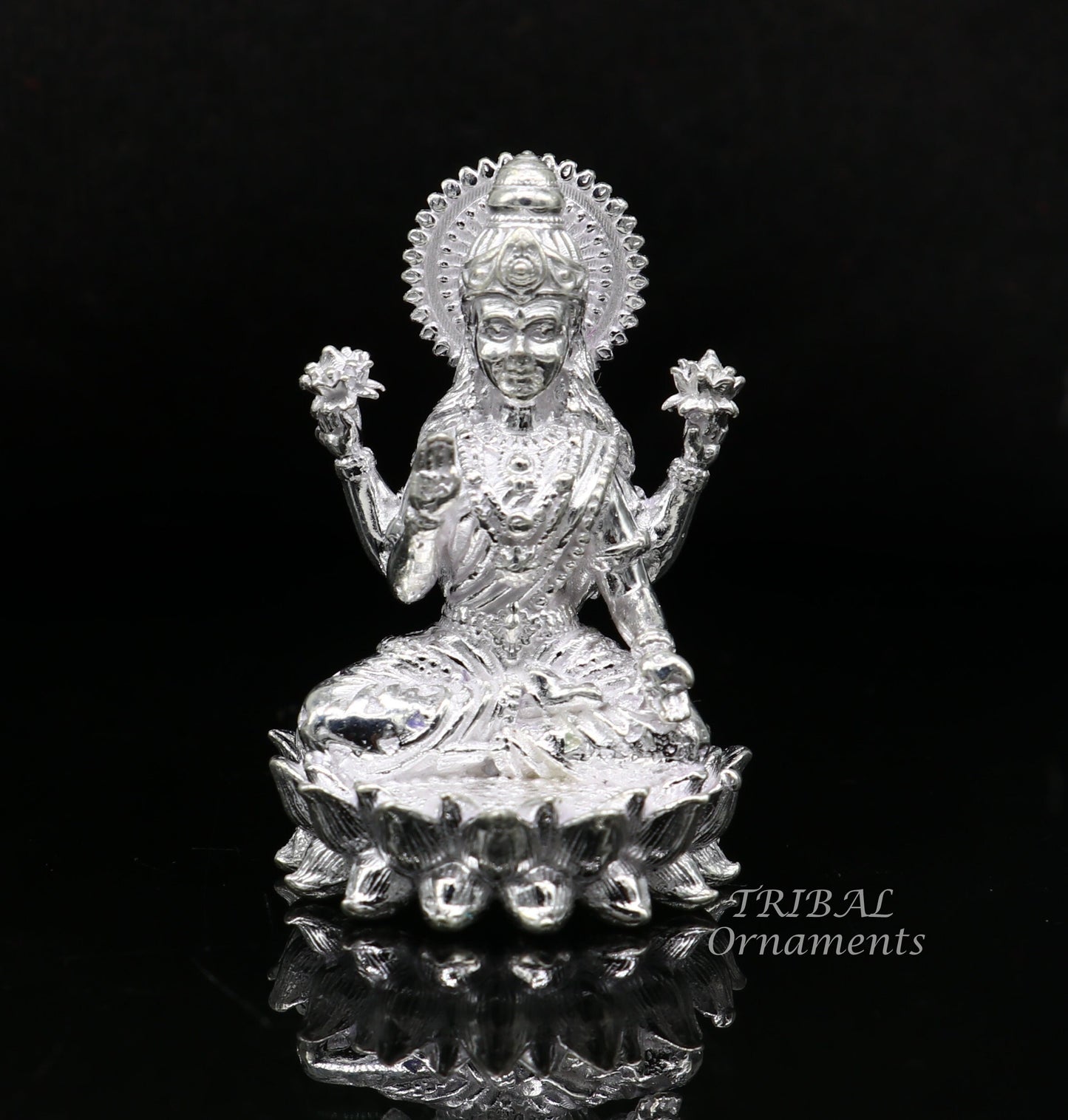 1.5" 925 Sterling silver handmade gorgeous Hindu idols Laxmi and Ganesha statue, puja article figurine, home décor Diwali puja gift art557 - TRIBAL ORNAMENTS