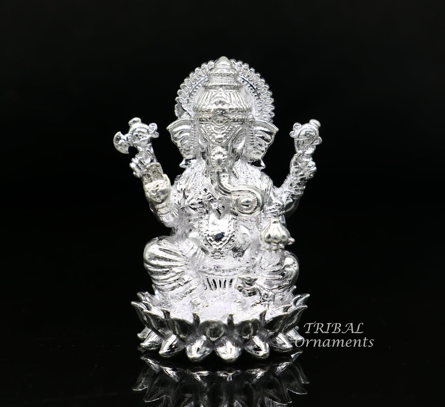 1.5" 925 Sterling silver handmade gorgeous Hindu idols Laxmi and Ganesha statue, puja article figurine, home décor Diwali puja gift art557 - TRIBAL ORNAMENTS