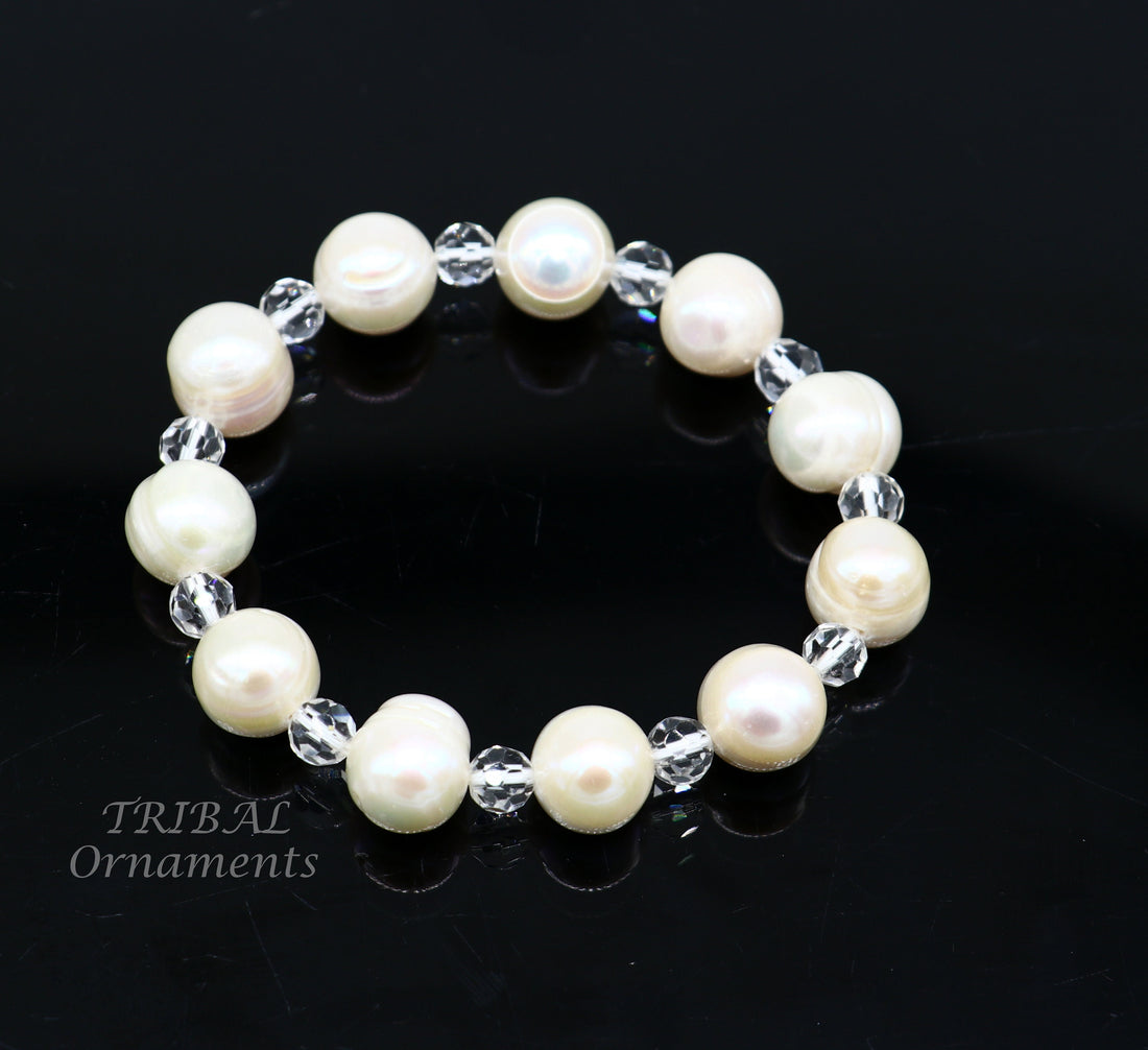 141carat 11mm fresh water pearl adjustable bracelet for both men's and women's, Amazing natural real gray color pearl or moti bracelet pbr03 - TRIBAL ORNAMENTS