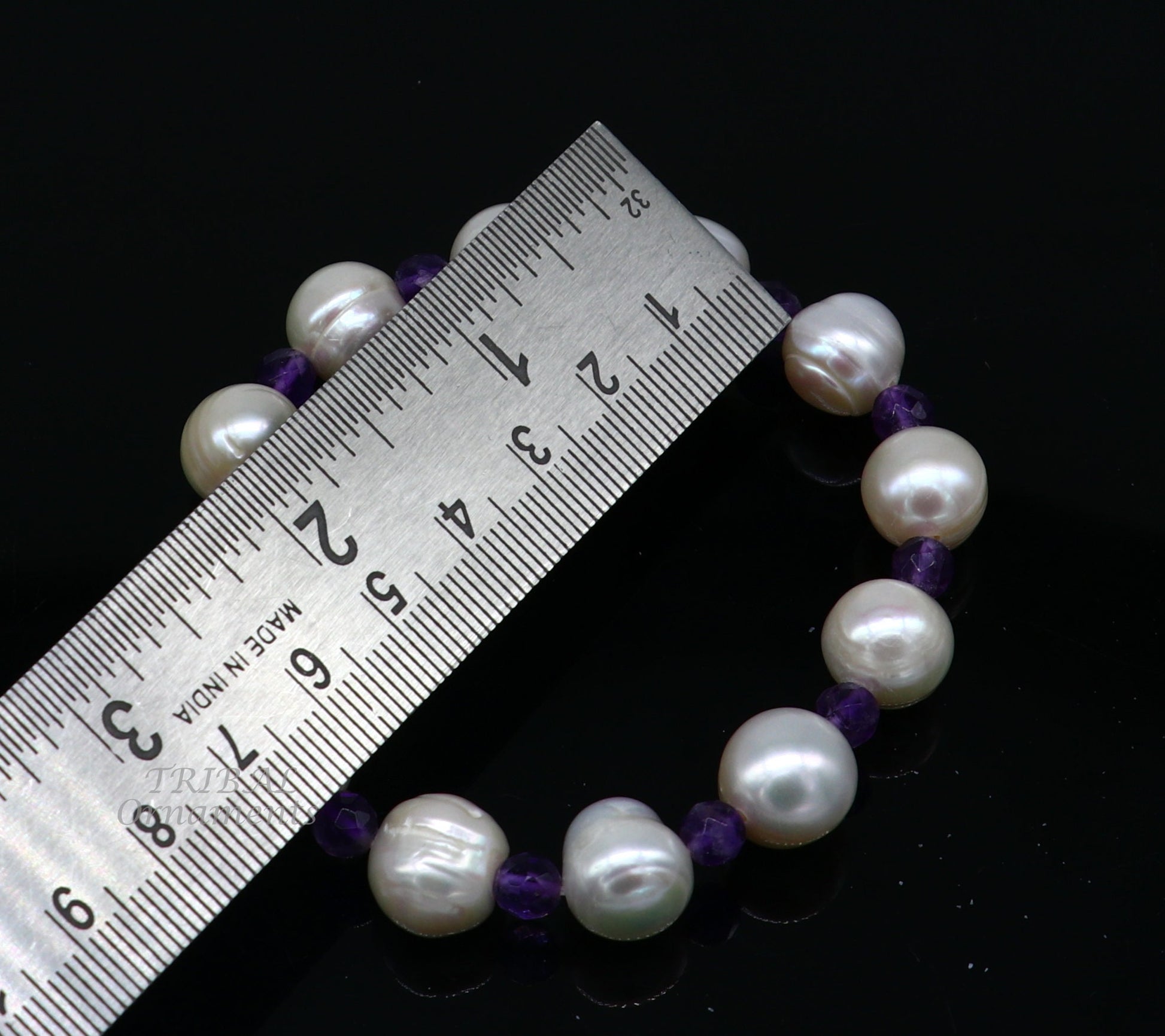 Crystal Water Adjustable Silver & Leather Bracelet with Pearl