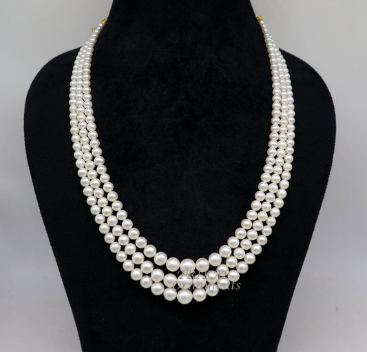 312 carats fresh water pearl 4 to 9mm three line layer string necklace set gorgeous wedding or daily use necklace jewelry belly dance pnec02 - TRIBAL ORNAMENTS