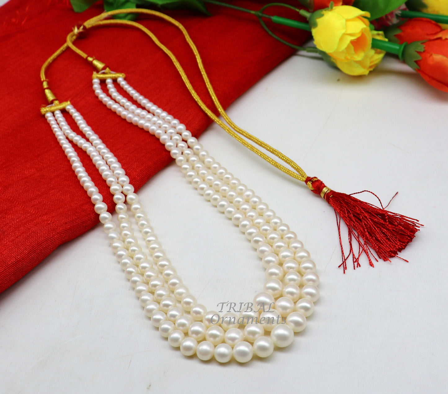 312 carats fresh water pearl 4 to 9mm three line layer string necklace set gorgeous wedding or daily use necklace jewelry belly dance pnec02 - TRIBAL ORNAMENTS