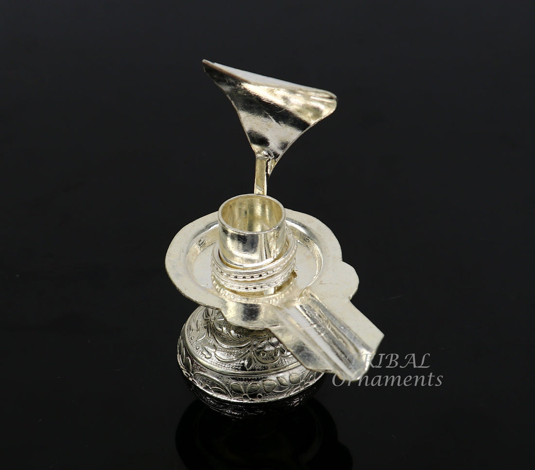 925 fine solid sterling silver lord shiva lingam stand/jalheri, use for put/hold shiva lingam in home temple, awesome handmade article su866 - TRIBAL ORNAMENTS