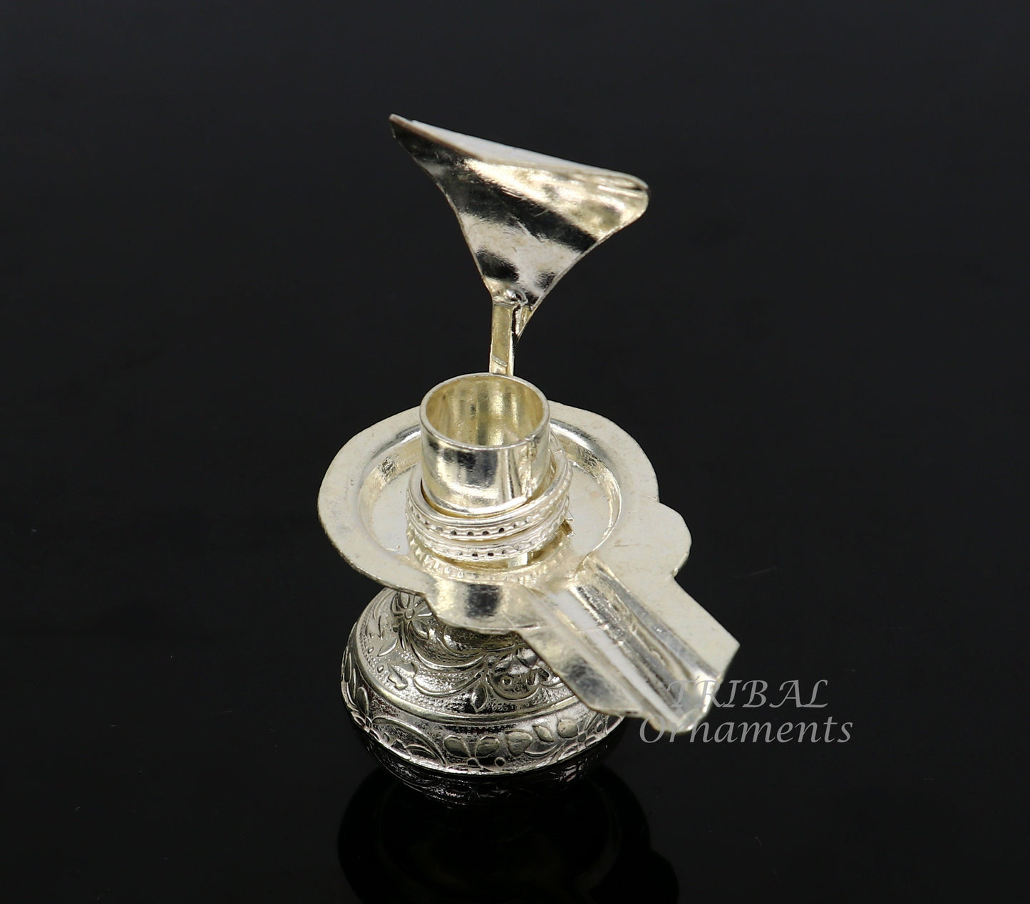 925 fine solid sterling silver lord shiva lingam stand/jalheri, use for put/hold shiva lingam in home temple, awesome handmade article su866 - TRIBAL ORNAMENTS