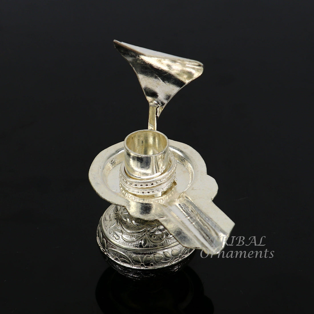 925 fine solid sterling silver lord shiva lingam stand/jalheri, use for put/hold shiva lingam in home temple, awesome handmade article su867 - TRIBAL ORNAMENTS