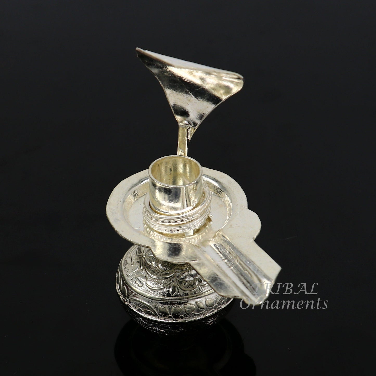925 fine solid sterling silver lord shiva lingam stand/jalheri, use for put/hold shiva lingam in home temple, awesome handmade article su867 - TRIBAL ORNAMENTS