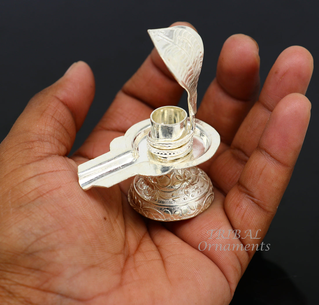 925 fine solid sterling silver lord shiva lingam stand/jalheri, use for put/hold shiva lingam in home temple, awesome handmade article su867 - TRIBAL ORNAMENTS