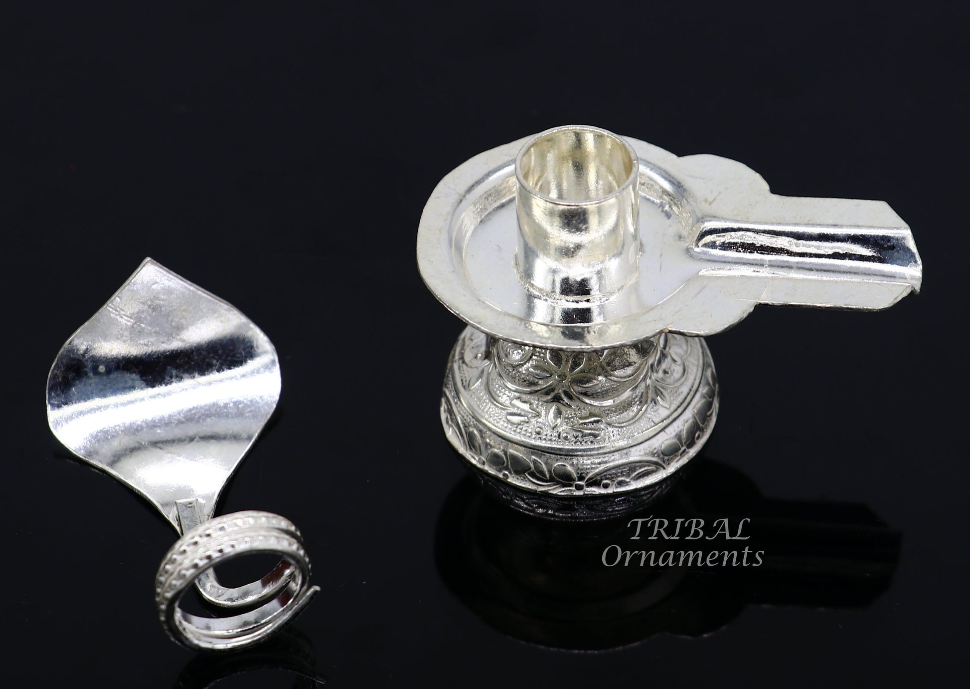 925 fine solid sterling silver lord shiva lingam stand/jalheri, use for put/hold shiva lingam in home temple, awesome handmade article su867 - TRIBAL ORNAMENTS