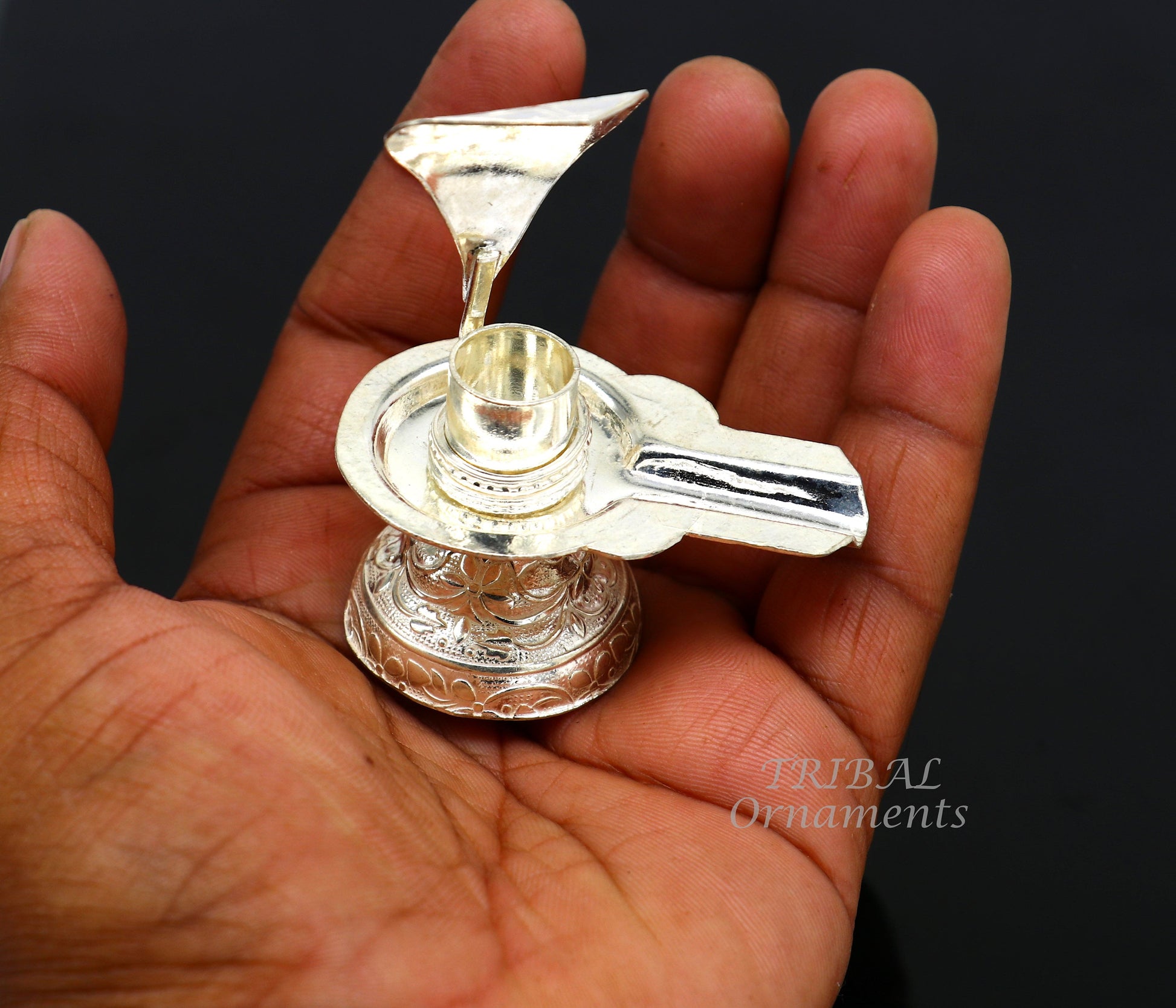 925 fine solid sterling silver lord shiva lingam stand/jalheri, use for put/hold shiva lingam in home temple, awesome handmade article su867 - TRIBAL ORNAMENTS