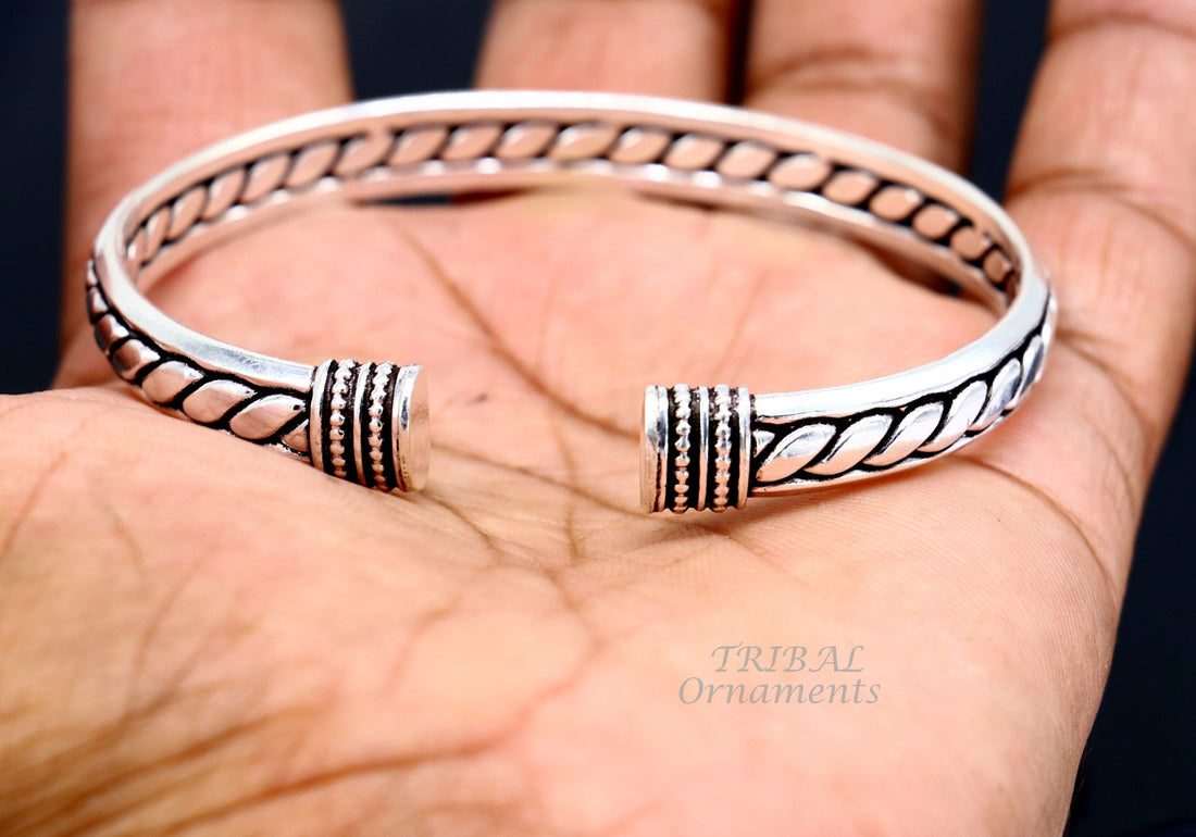 925 sterling silver bright cuff bangle bracelet kada, gorgeous open face adjustable bracelet unisex Indian stylish jewelry cuff122 - TRIBAL ORNAMENTS