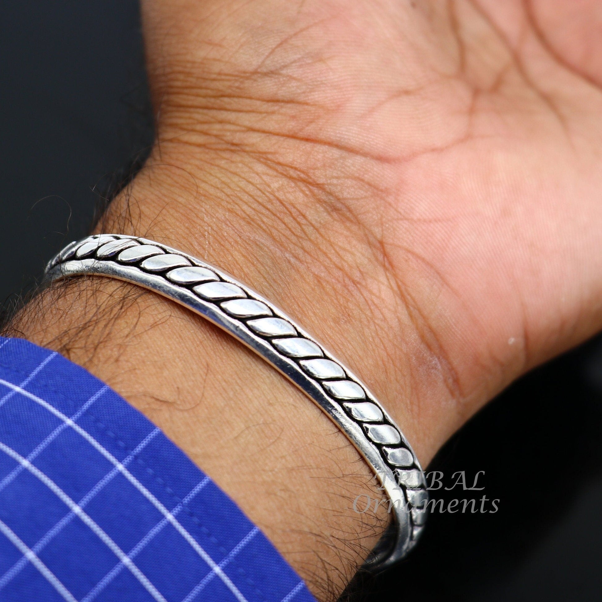 925 sterling silver bright cuff bangle bracelet kada, gorgeous open face adjustable bracelet unisex Indian stylish jewelry cuff122 - TRIBAL ORNAMENTS