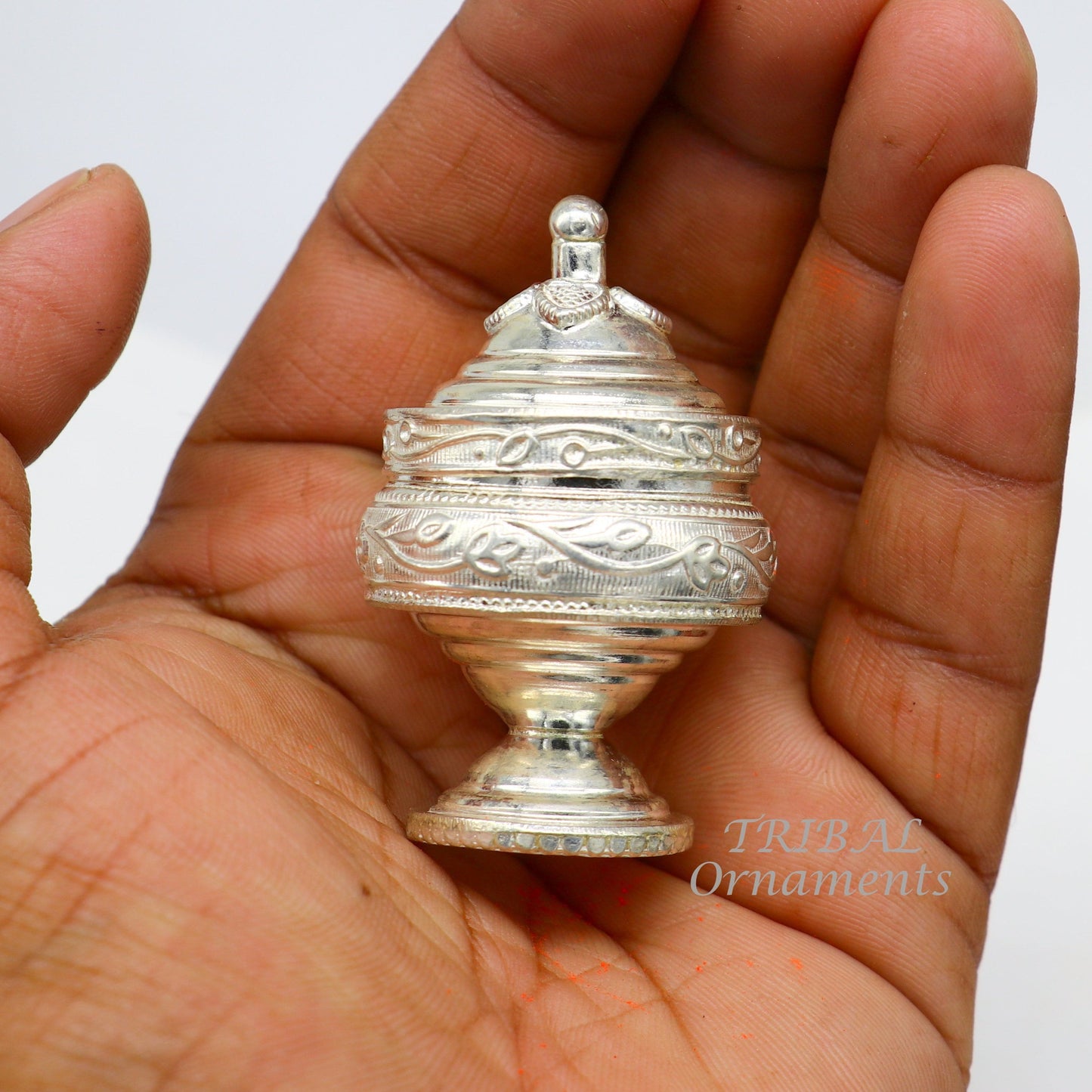 Vintage style handmade 925 sterling silver trinket box, best brides kukum box. best puja utensils, silver article jewelry box stb393 - TRIBAL ORNAMENTS