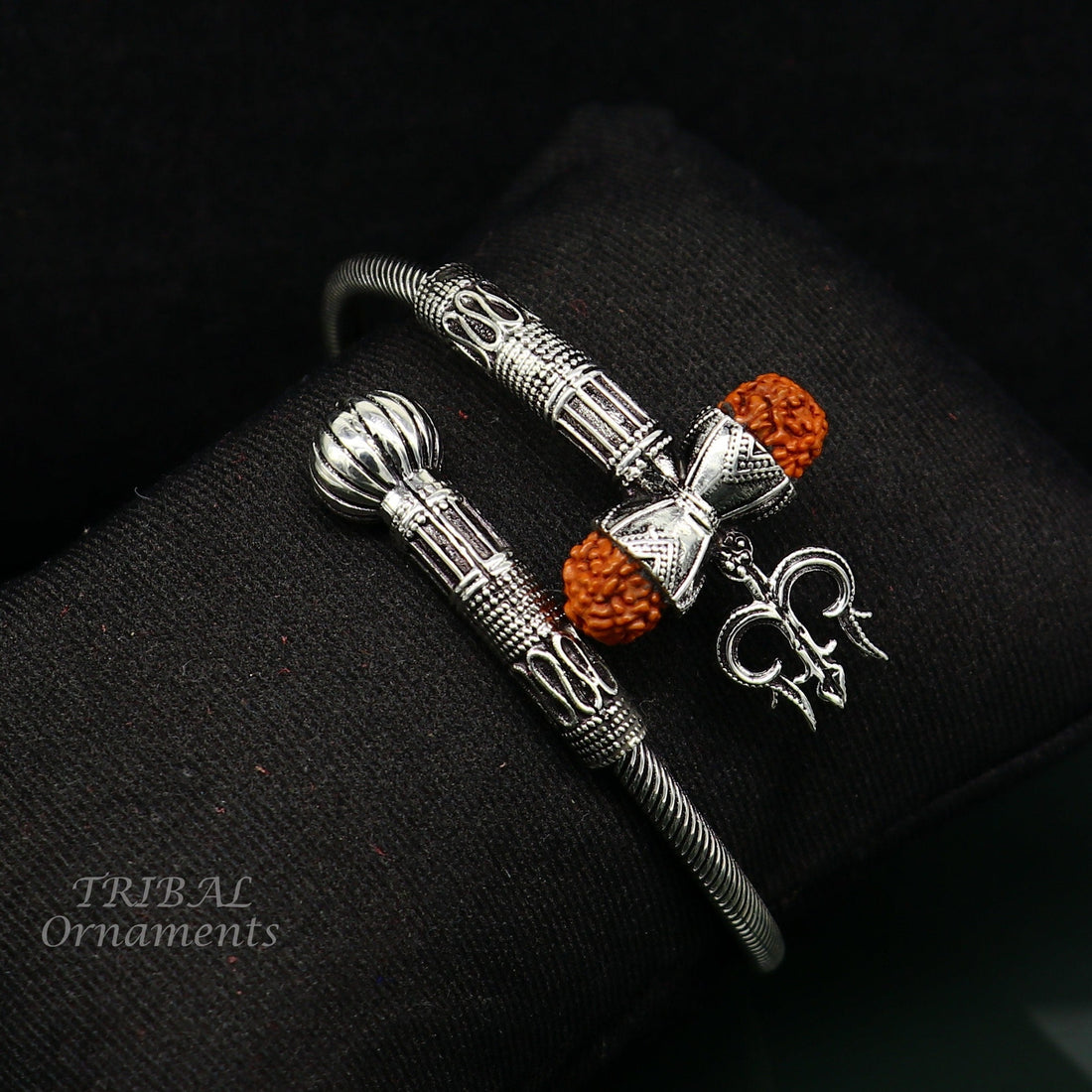 925 sterling silver handmade Shiva Trishul bangle bracelet Rudraksha kada, excellent Bahubali trident kada bracelet gift nsk535 - TRIBAL ORNAMENTS