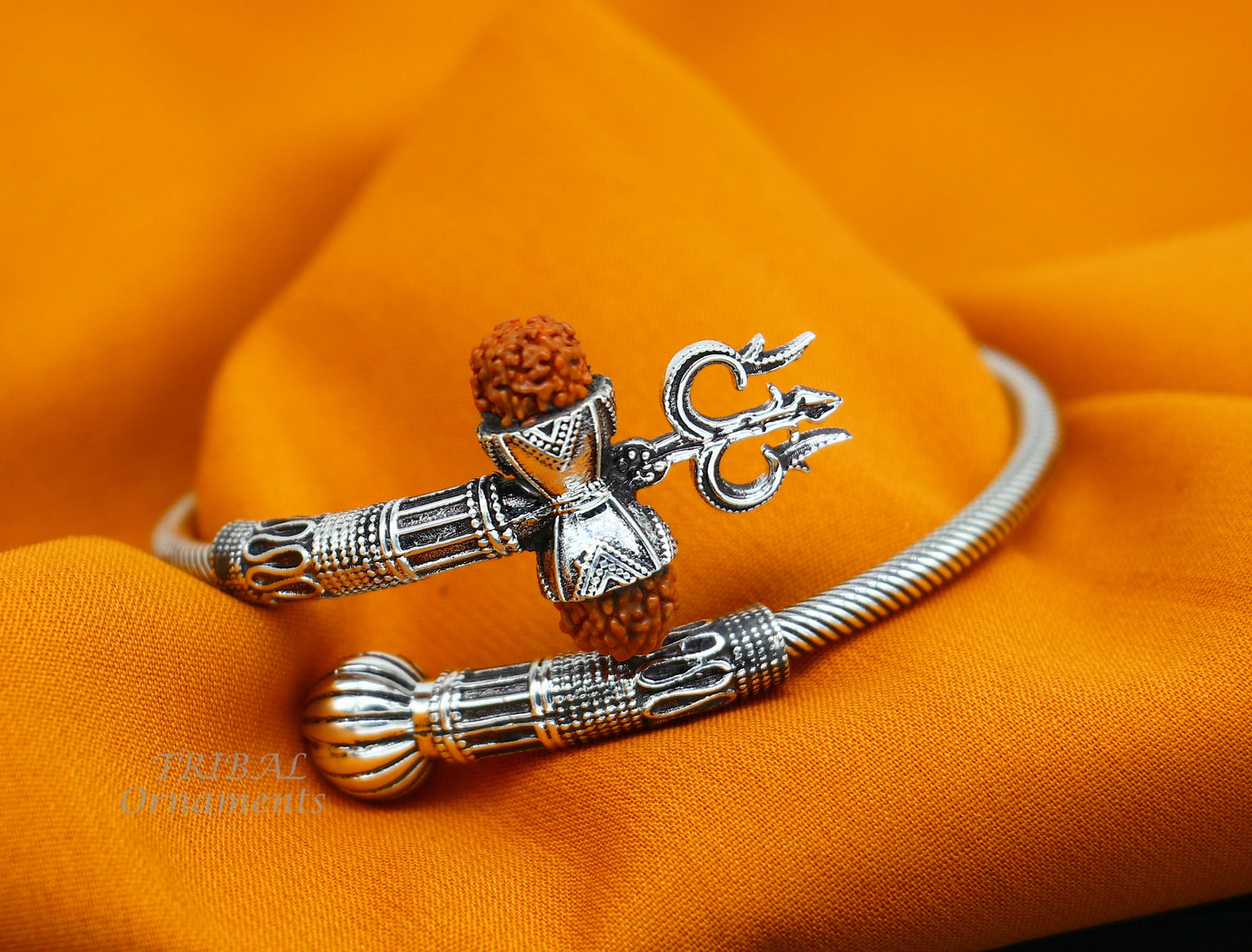 925 sterling silver handmade Shiva Trishul bangle bracelet Rudraksha kada, excellent Bahubali trident kada bracelet gift nsk535 - TRIBAL ORNAMENTS