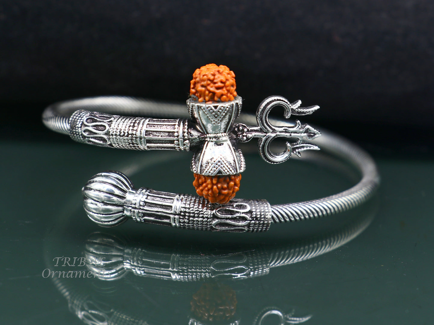 925 sterling silver handmade Shiva Trishul bangle bracelet Rudraksha kada, excellent Bahubali trident kada bracelet gift nsk535 - TRIBAL ORNAMENTS