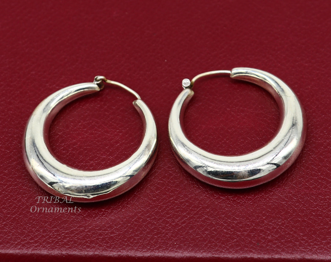 925 sterling silver handmade fabulous plain shining hoops earrings kundal unisex tribal belly dance ethnic jewelry from india s1066 - TRIBAL ORNAMENTS