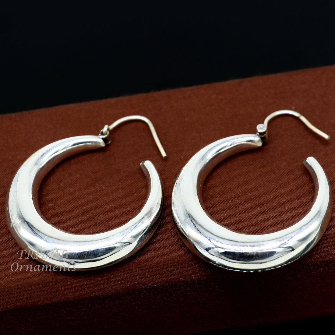 925 sterling silver handmade fabulous plain shining hoops earrings kundal unisex tribal belly dance ethnic jewelry from india s1066 - TRIBAL ORNAMENTS