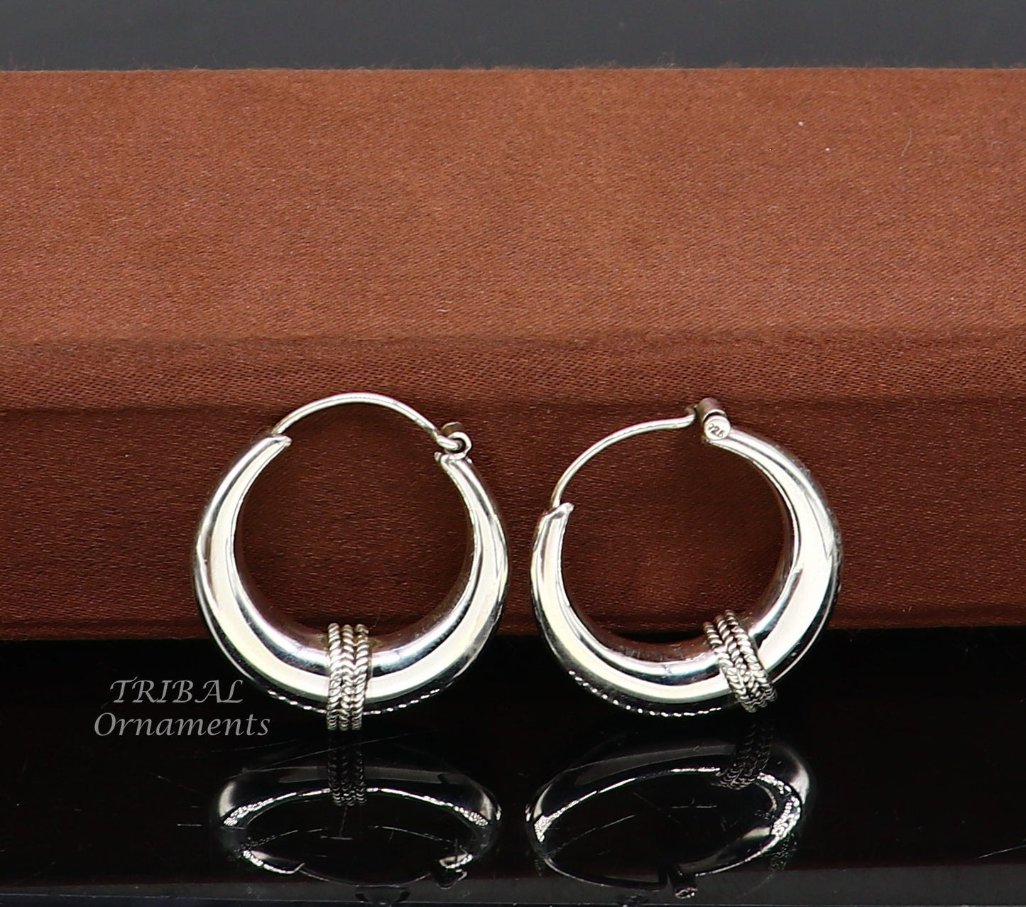 925 sterling silver handmade vintage ethnic style hoops earrings kundal,ethnic pretty bali tribal belly dance jewelry from india s1068 - TRIBAL ORNAMENTS