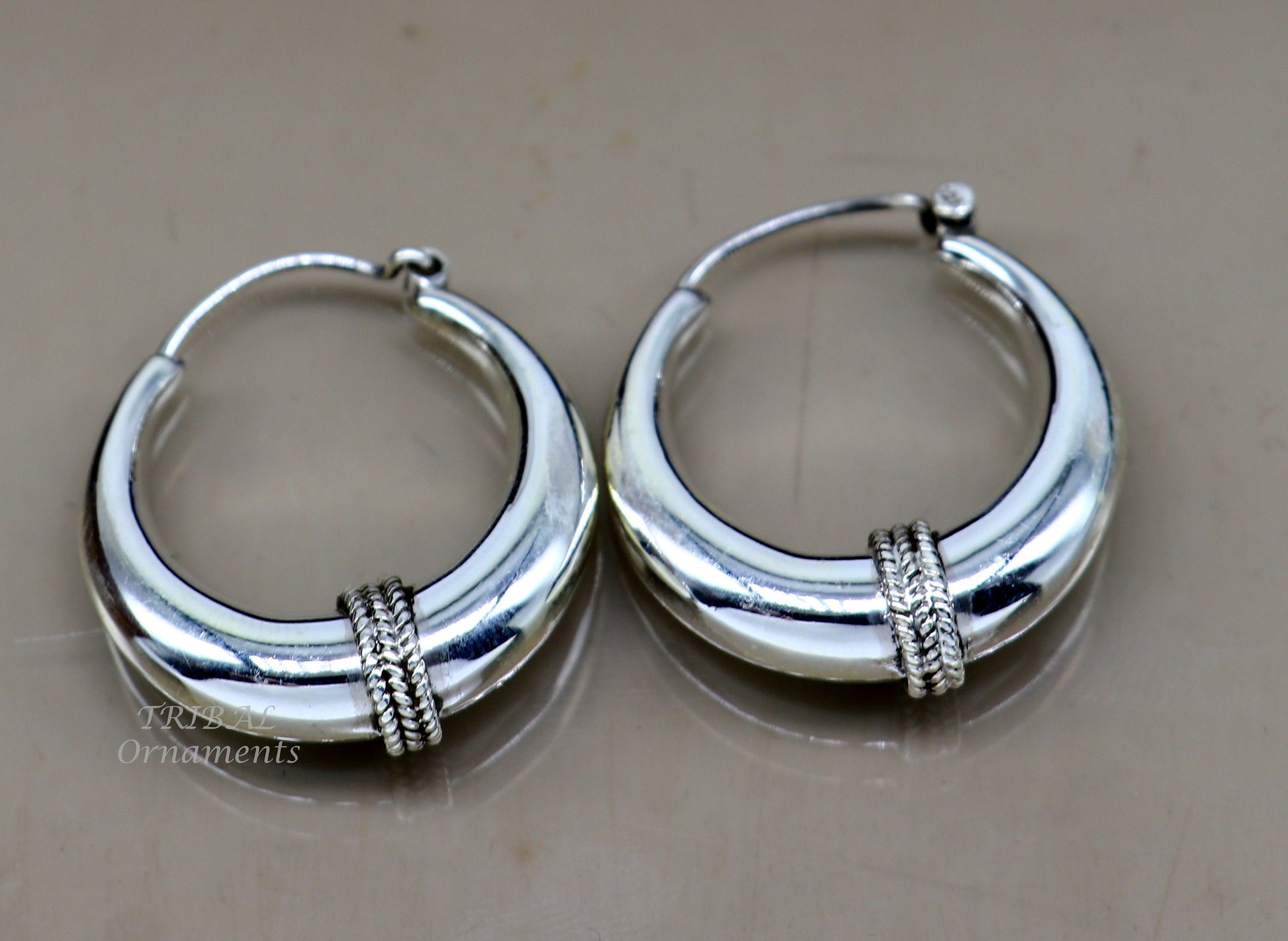 925 sterling silver handmade vintage ethnic style hoops earrings kundal,ethnic pretty bali tribal belly dance jewelry from india s1068 - TRIBAL ORNAMENTS