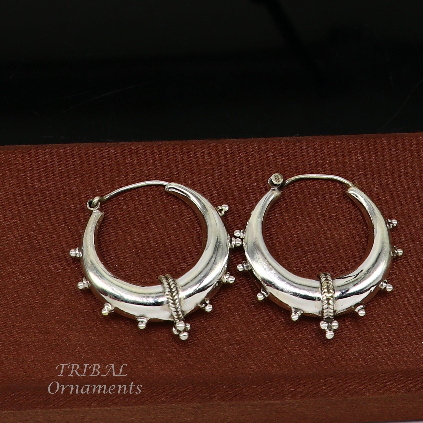 925 sterling silver handmade vintage ethnic style hoops earrings kundal,ethnic gorgeous bali tribal belly dance jewelry from india s1069 - TRIBAL ORNAMENTS