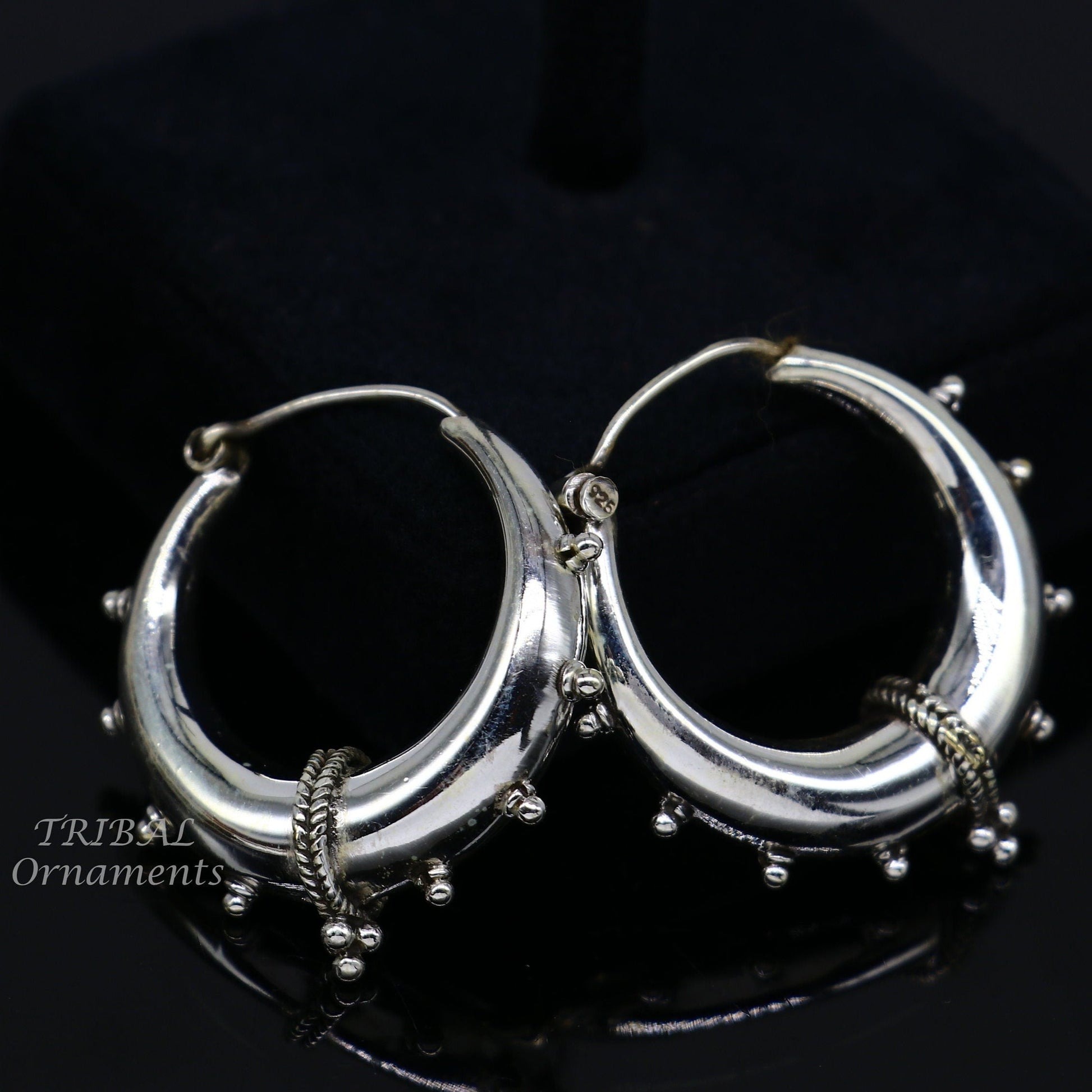 925 sterling silver handmade vintage ethnic style hoops earrings kundal,ethnic gorgeous bali tribal belly dance jewelry from india s1069 - TRIBAL ORNAMENTS