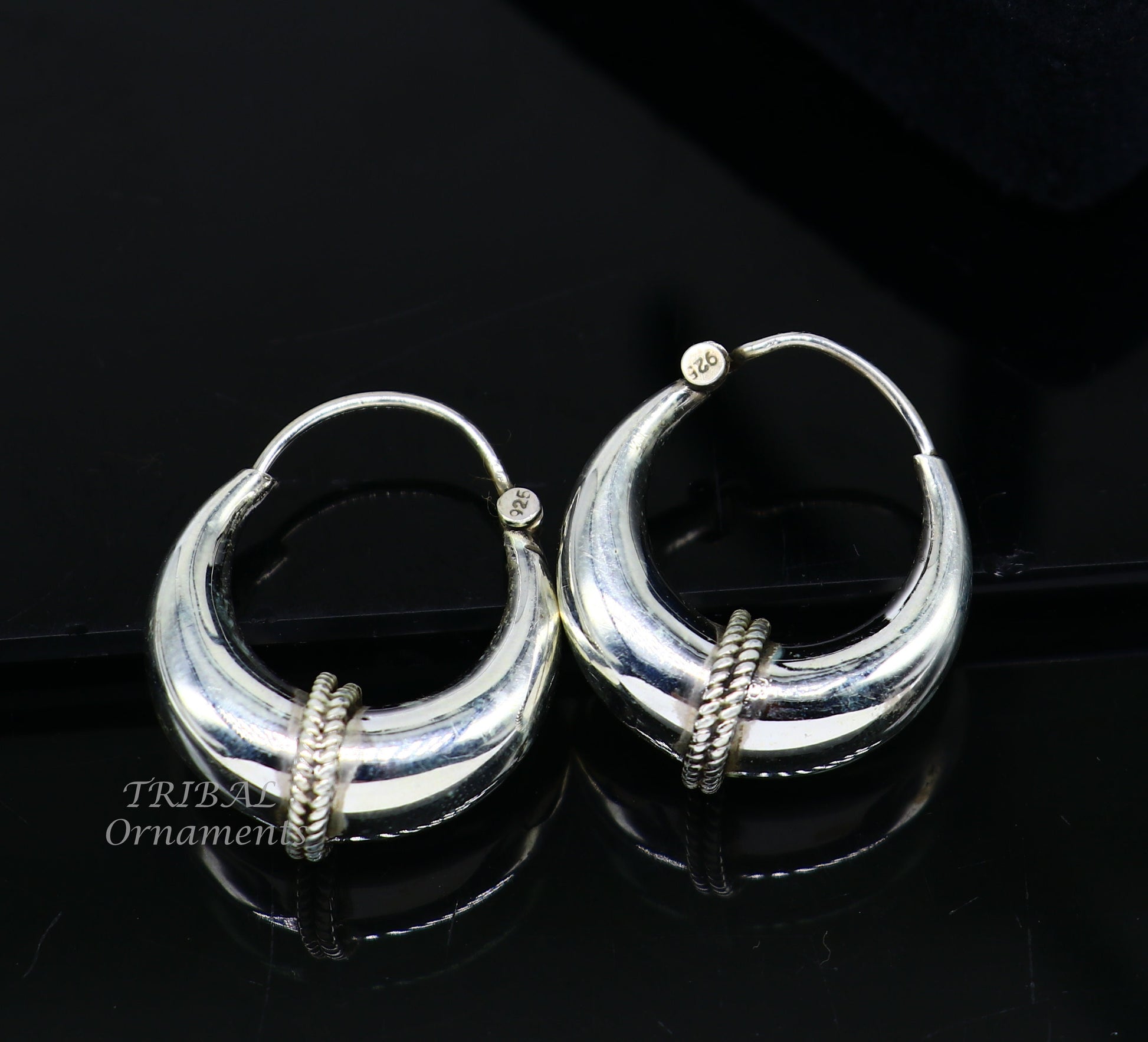 925 sterling silver handmade vintage ethnic style hoops earrings kundal,ethnic gorgeous bali tribal belly dance jewelry from india s1070 - TRIBAL ORNAMENTS