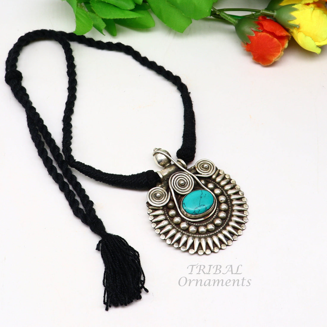 925 sterling silver handmade fabulous turquoise stone gorgeous pendant wedding women's brides belly dance ethnic  jewelry nsp498 - TRIBAL ORNAMENTS