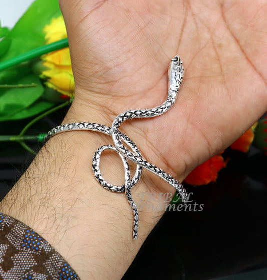 925 sterling silver handmade solid unique snake design cuff bracelet kada, best gifting unisex snake cobra jewelry cuff136 - TRIBAL ORNAMENTS