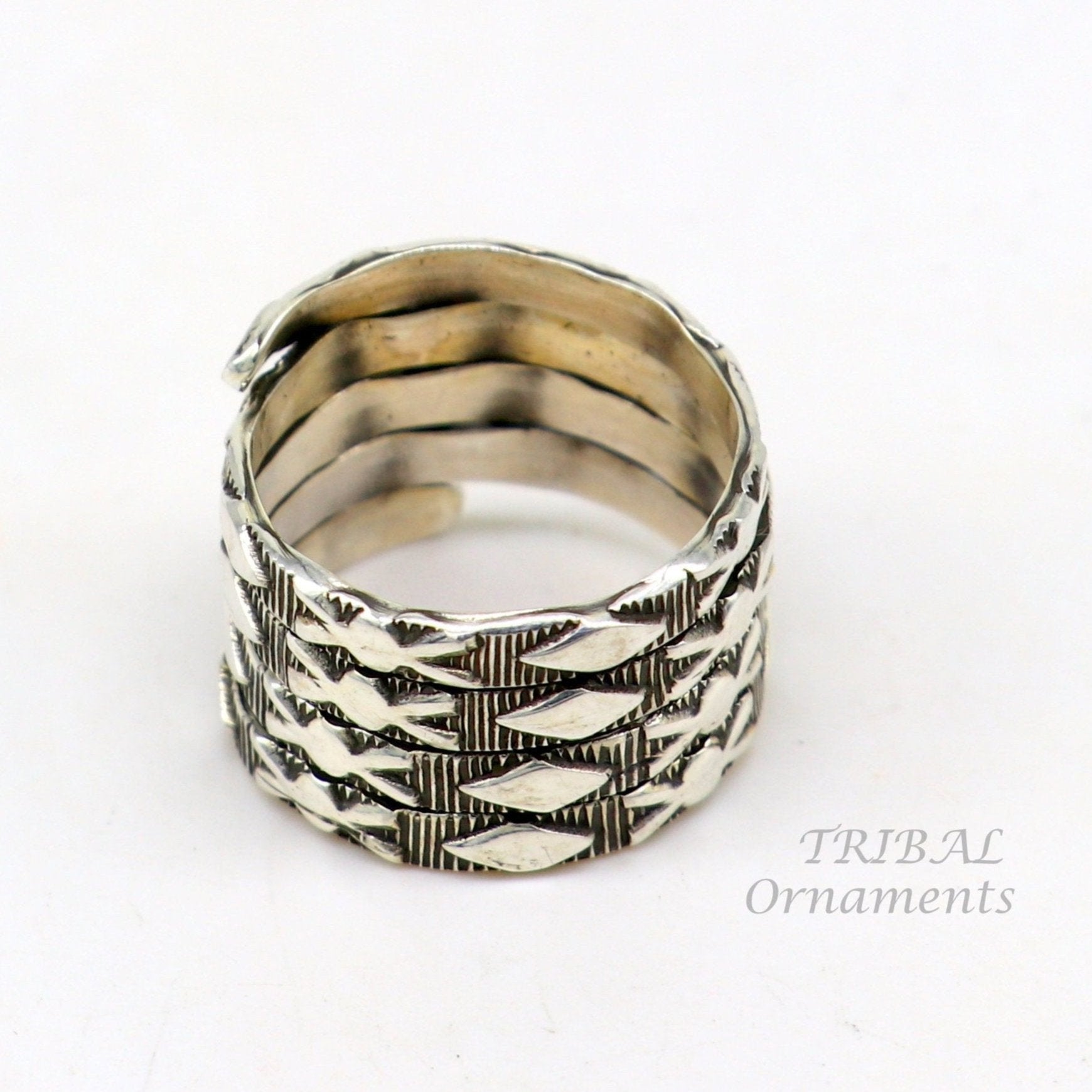 925 Sterling silver Vintage handmade solid spiral design ring band , excellent tribal customized belly dance hippie & boho jewelry sr345 - TRIBAL ORNAMENTS