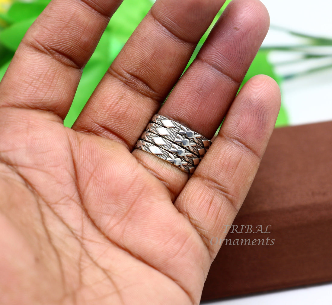 925 Sterling silver Vintage handmade solid spiral design ring band , excellent tribal customized belly dance hippie & boho jewelry sr345 - TRIBAL ORNAMENTS