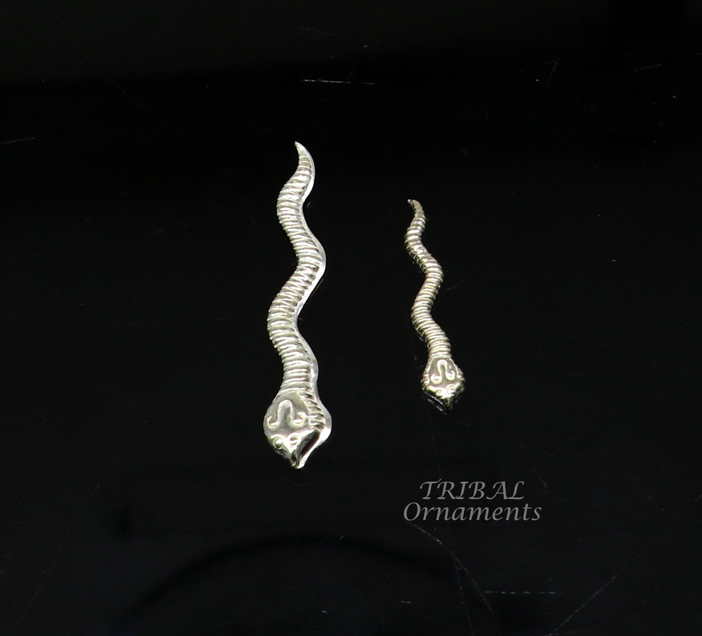 Sterling silver handmade Nag Nagin snake joda pair for puja or worshipping su869 - TRIBAL ORNAMENTS