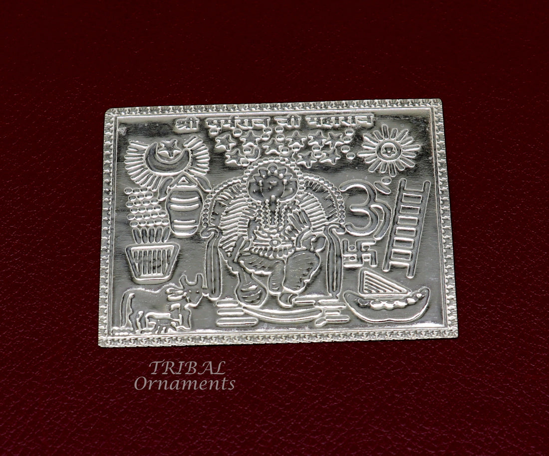925 sterling silver handmade idol deity Shree Dharmraj ji maharaj flat puja article for wealth and prosperity, puja article su887 - TRIBAL ORNAMENTS
