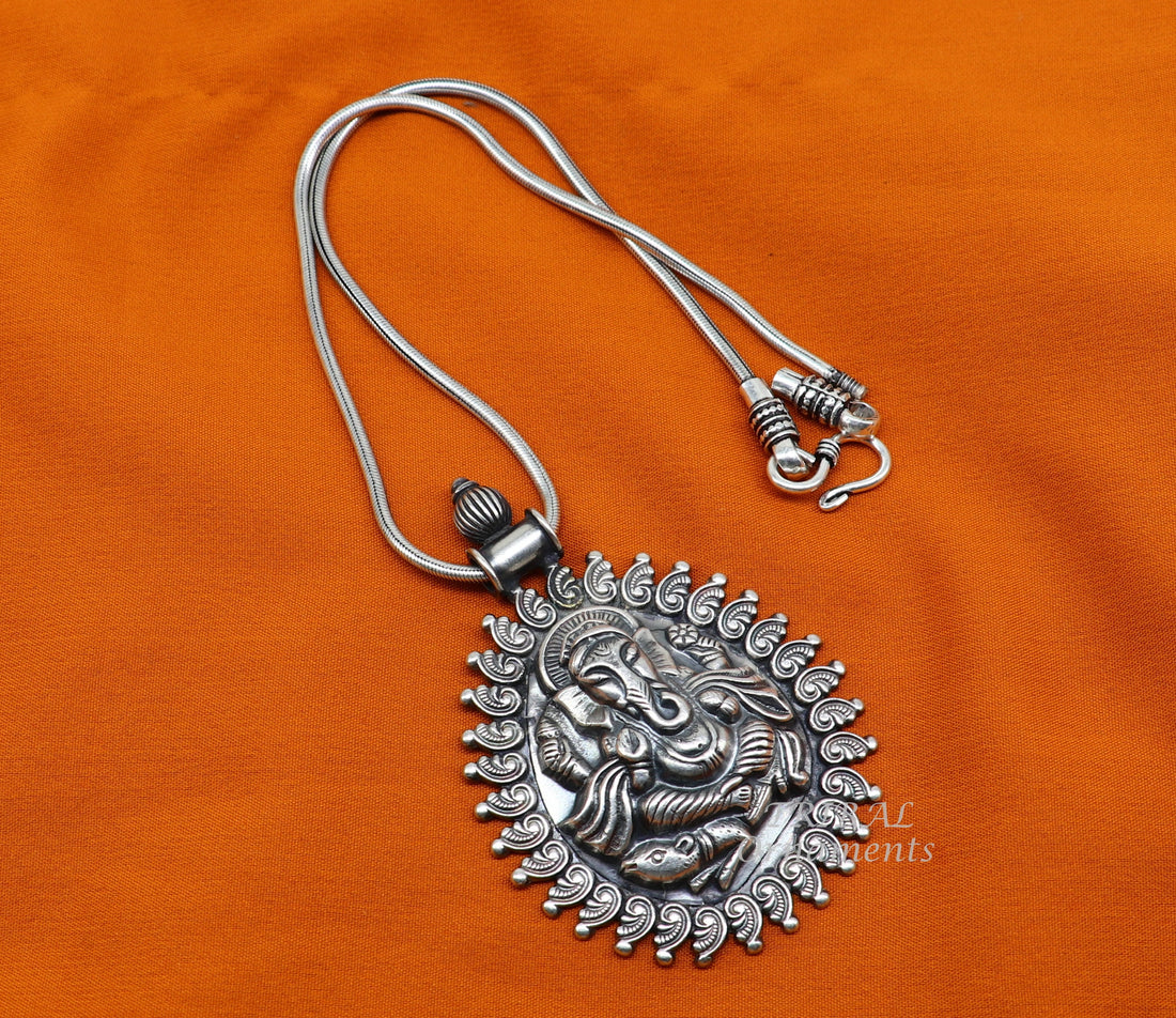 925 sterling silver handmade vintage design amazing lord Ganesha pendant best brides ethnic tribal belly dance jewelry  india nsp516 - TRIBAL ORNAMENTS