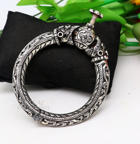 925 sterling silver handmade chitai work crocodile face fabulous handcrafted work vintage bangle bracelet kada, bridesmaid gifting nsk543 - TRIBAL ORNAMENTS