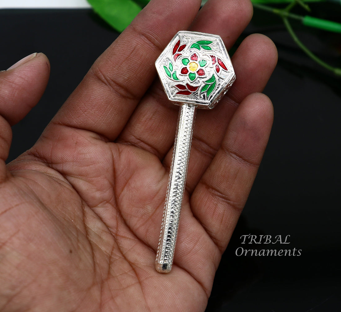 925 sterling silver handmade design new born baby gifting bells toy, baby krishna gifting toy, silver jhunjhuna, silver temple article su852 - TRIBAL ORNAMENTS
