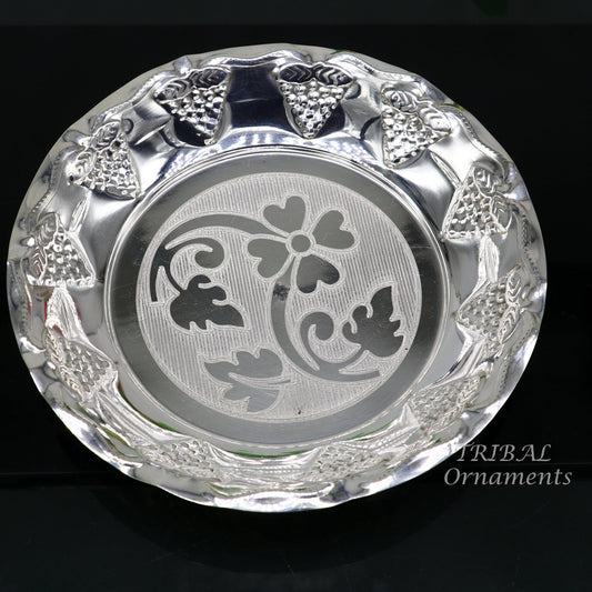 925 sterling silver exclusive handcrafted work light weight Puja tray or plate, puja utensils, silver article, silver thali  sv266 - TRIBAL ORNAMENTS