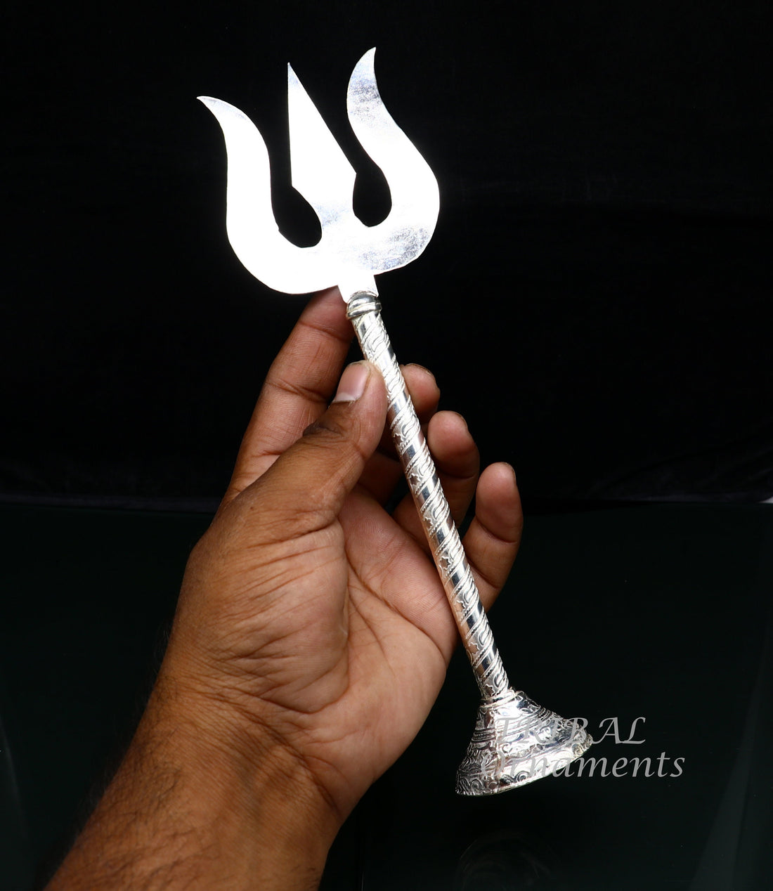 9.5" 925 sterling silver customized lord Shiva trident with small Damaru, silver article, silver temple accessories, shiva trishul su856 - TRIBAL ORNAMENTS