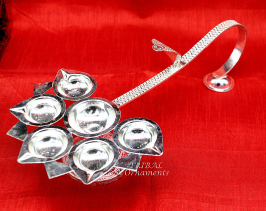 925 Sterling silver handmade amazing design 5 lamp arti, amazing handcrafting work home decor temple puja article figurine su857 - TRIBAL ORNAMENTS