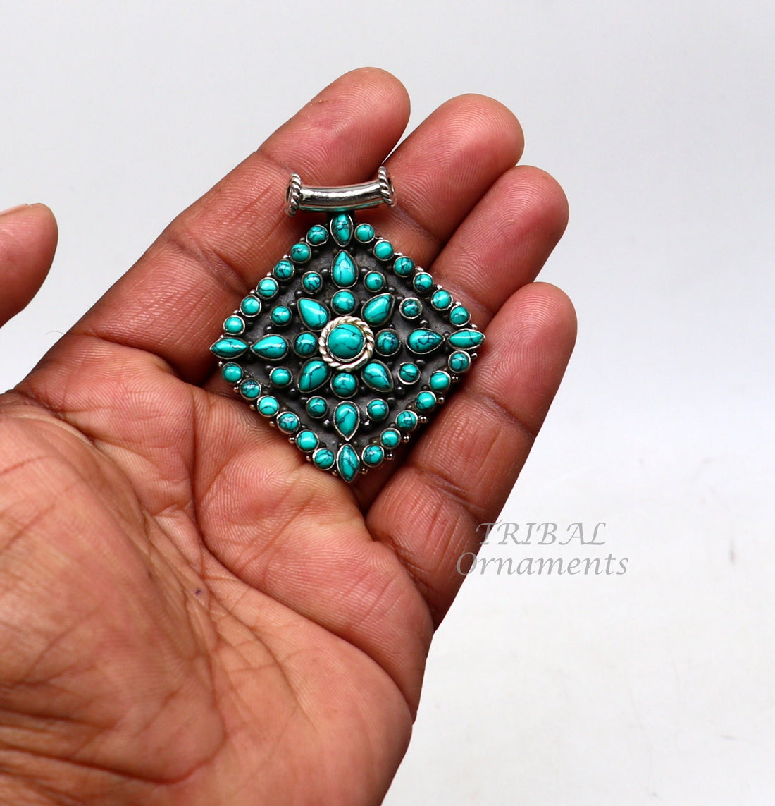 Vintage antique design handmade 925 sterling silver fabulous turquoise stone pendant wedding women's ethnic tribal jewelry nsp527 - TRIBAL ORNAMENTS