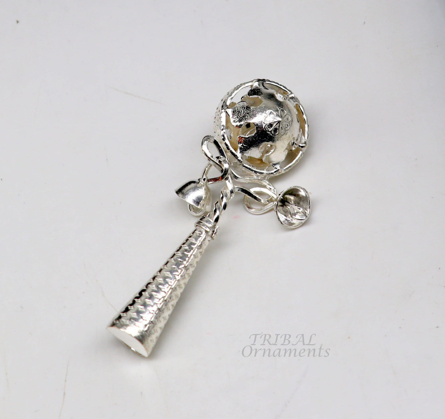 Solid sterling silver handmade design new born baby gifting bells toy, baby krishna gifting toy, silver whistle, silver temple article su899 - TRIBAL ORNAMENTS