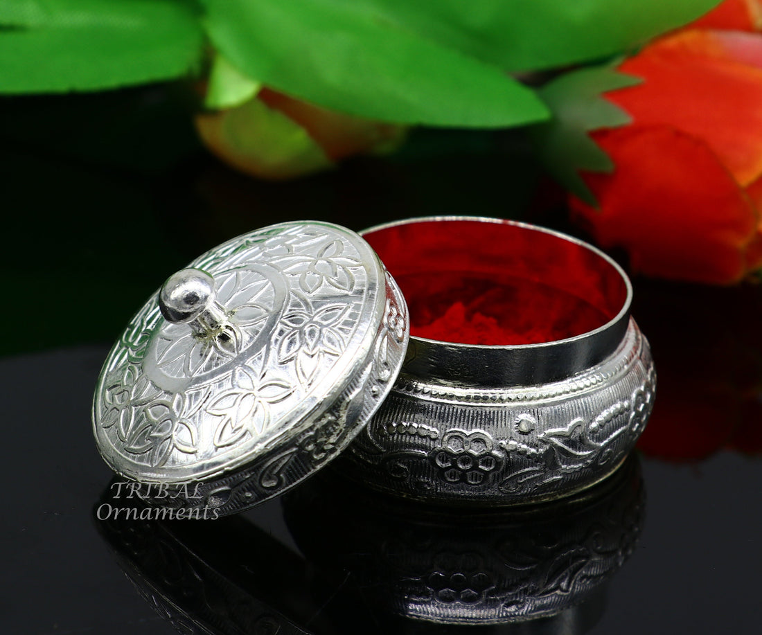 925 sterling silver trinket box, kajal box/casket box bridal polygon shape sindur box collection, container box, eyeliner box gifting stb382 - TRIBAL ORNAMENTS