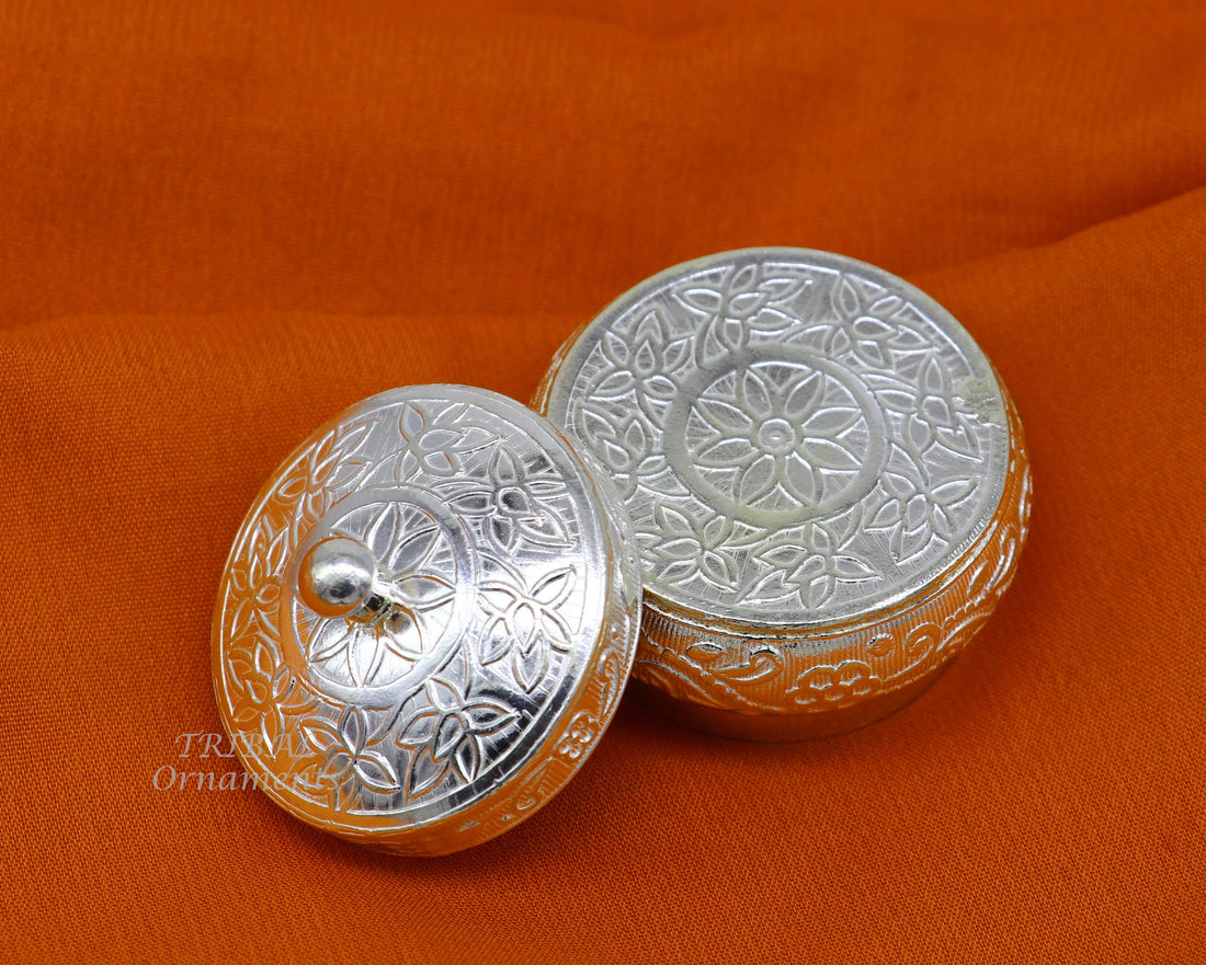 925 sterling silver trinket box, kajal box/casket box bridal polygon shape sindur box collection, container box, eyeliner box gifting stb382 - TRIBAL ORNAMENTS