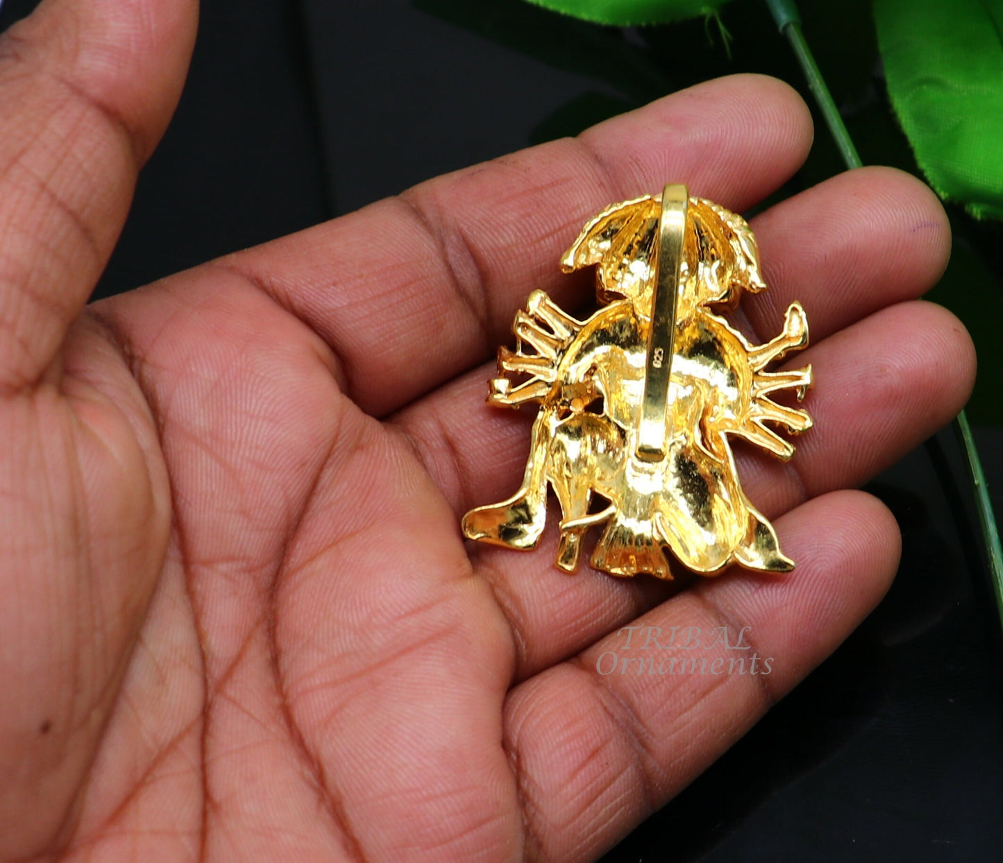 Pure 925 sterling silver handmade Hindu god Lord Panchmukhi Hanuman Gold polished pendant, amazing designer pendant unisex jewelry nsp542 - TRIBAL ORNAMENTS