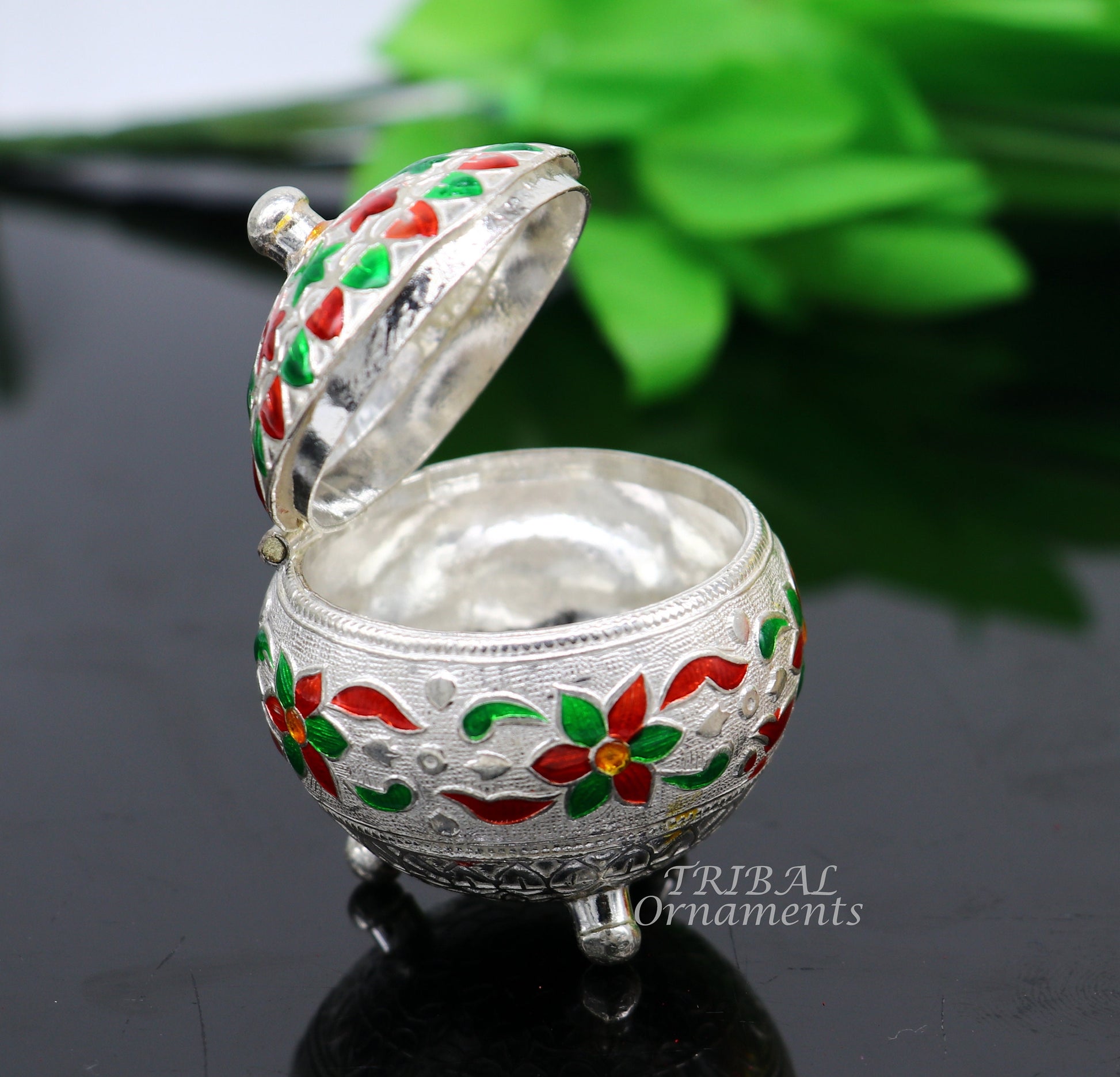 925 sterling silver trinket box, kajal box/casket box bridal polygon shape sindur box collection, container box, eyeliner box gifting stb388 - TRIBAL ORNAMENTS