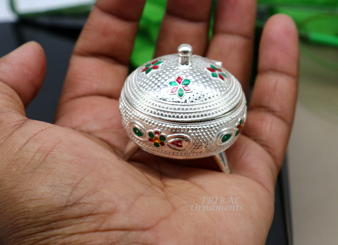 925 sterling silver trinket box, kajal box/casket box bridal shape sindur box collection, container box, eyeliner box gifting stb389 - TRIBAL ORNAMENTS