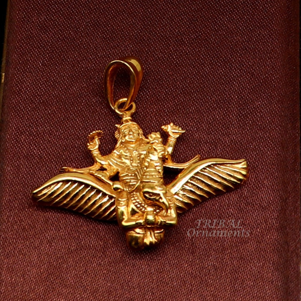 925 sterling silver Hindu idol Lord Vishnu with Garuda gold polished pendant, excellent unisex locket pendant customized jewelry nsp544 - TRIBAL ORNAMENTS